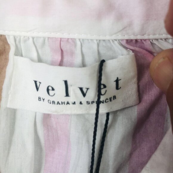 Velvet by Graham & Spencer Shirt Womens XS White Pink Brown Striped Button Front - Picture 10 of 16